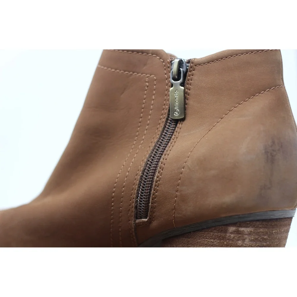 Blondo Valli Waterproof Ankle Boots Leather‎ Block Heel Brown Booties Size 10M
